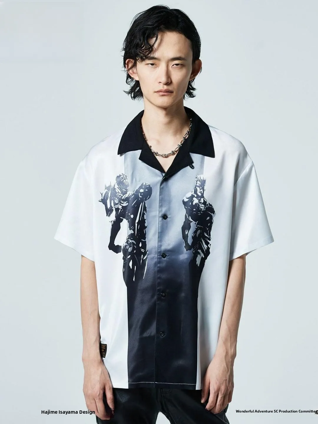 

Silver Tank Print ort Sve irt JoJo Star Dust Fighter Collaborative Work с GLAMB Повседневная мужская одежда с кубинским воротником