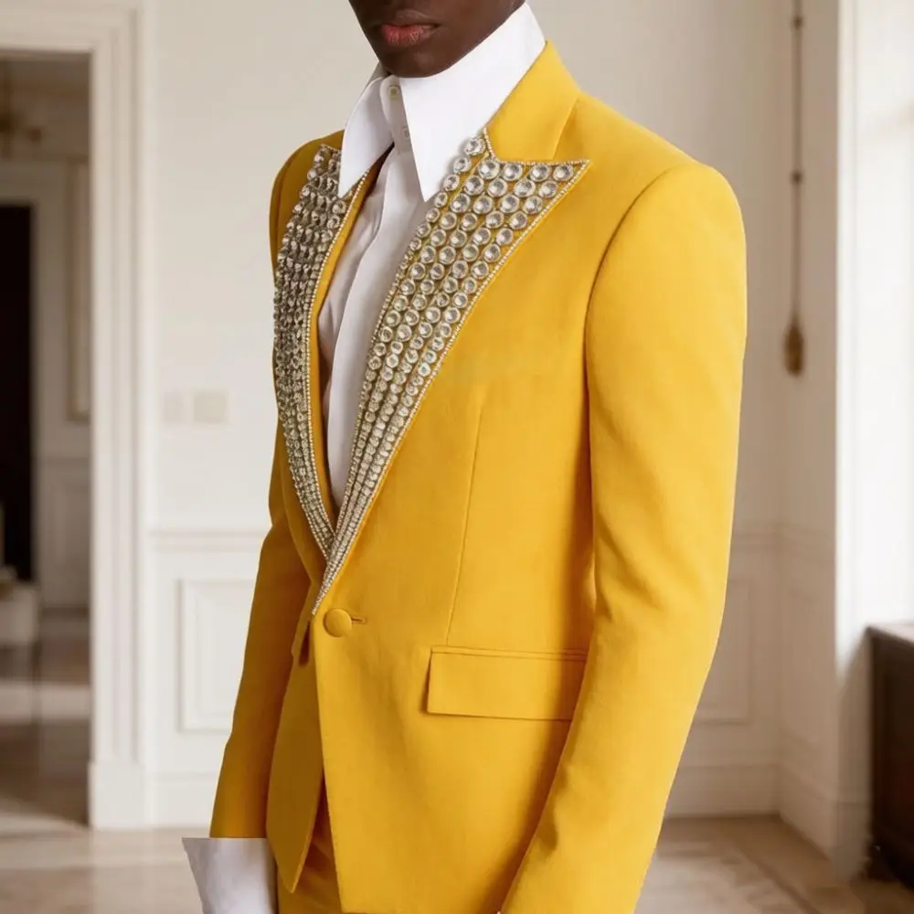 Costumes de Luxe Perlés pour Hommes Coupe Slim 2 Pièces Sur Mesure pour Marié, Revers Pointus, Mix & Match, pour Mariage, Bal de Promo, Banquet Diplomatique, Fêtes