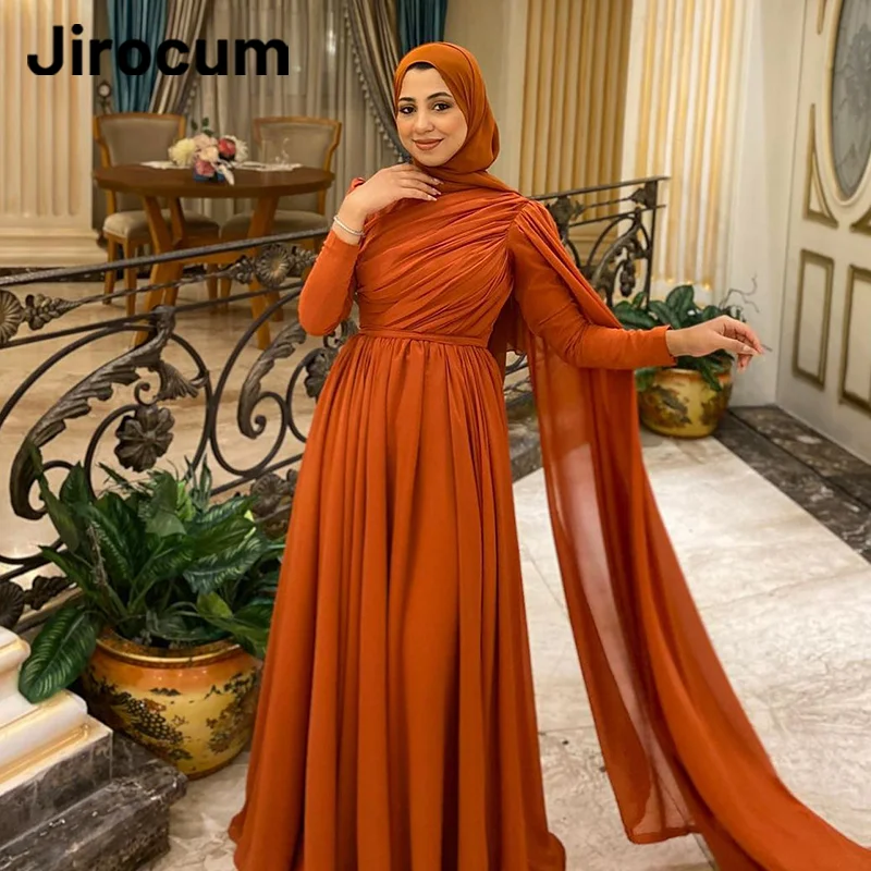 

Jirocum Elegant Vintage Muslim Mermaid Prom Dress Women's O Neck Pleated Party Evening Gown Floor Length Special Occasion Gowns