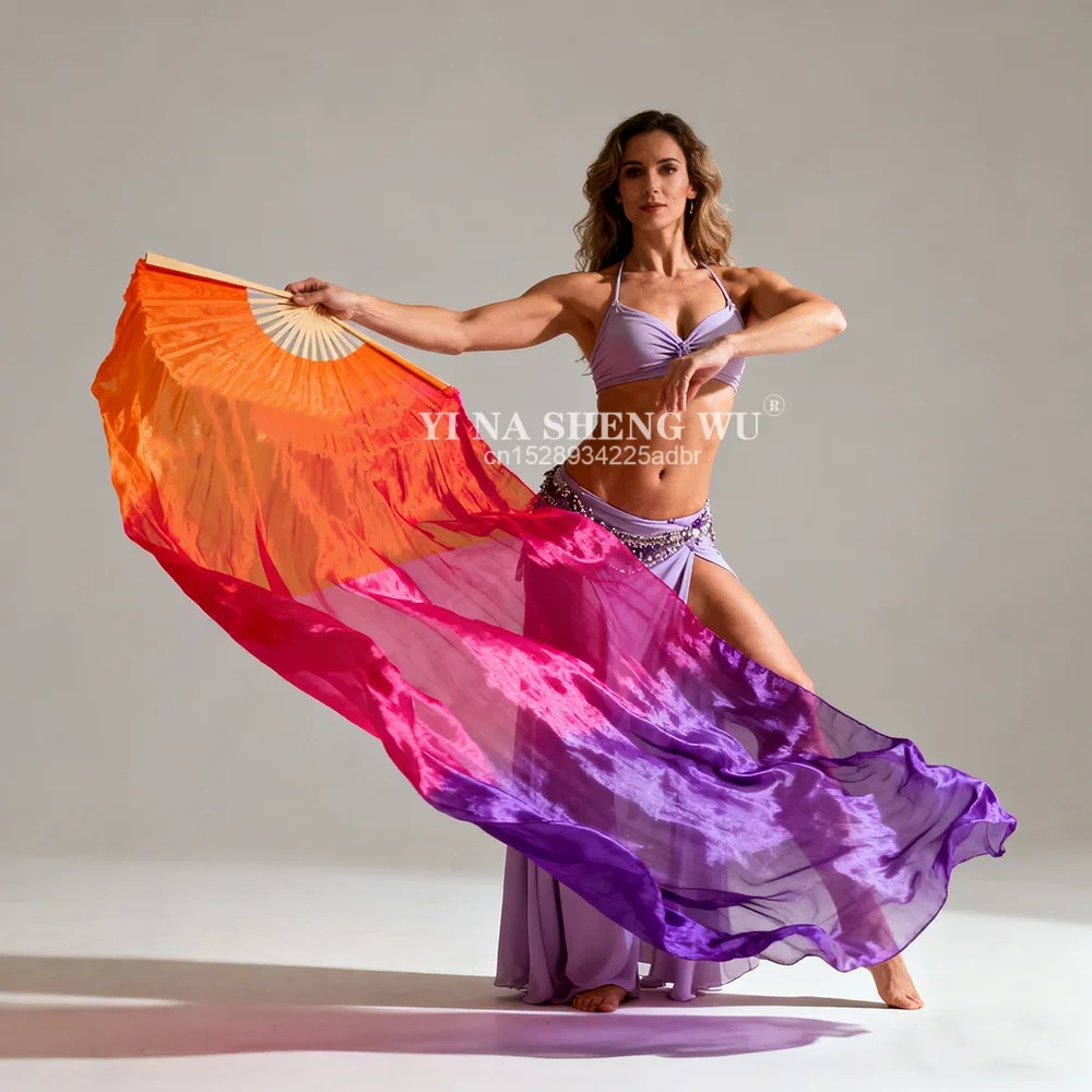 

Promotion Wholesale 1 Pair Real Silk Belly Dance Veils Classic Size Bamboo Fan Veil Dancer Preformance Show Props Customized New