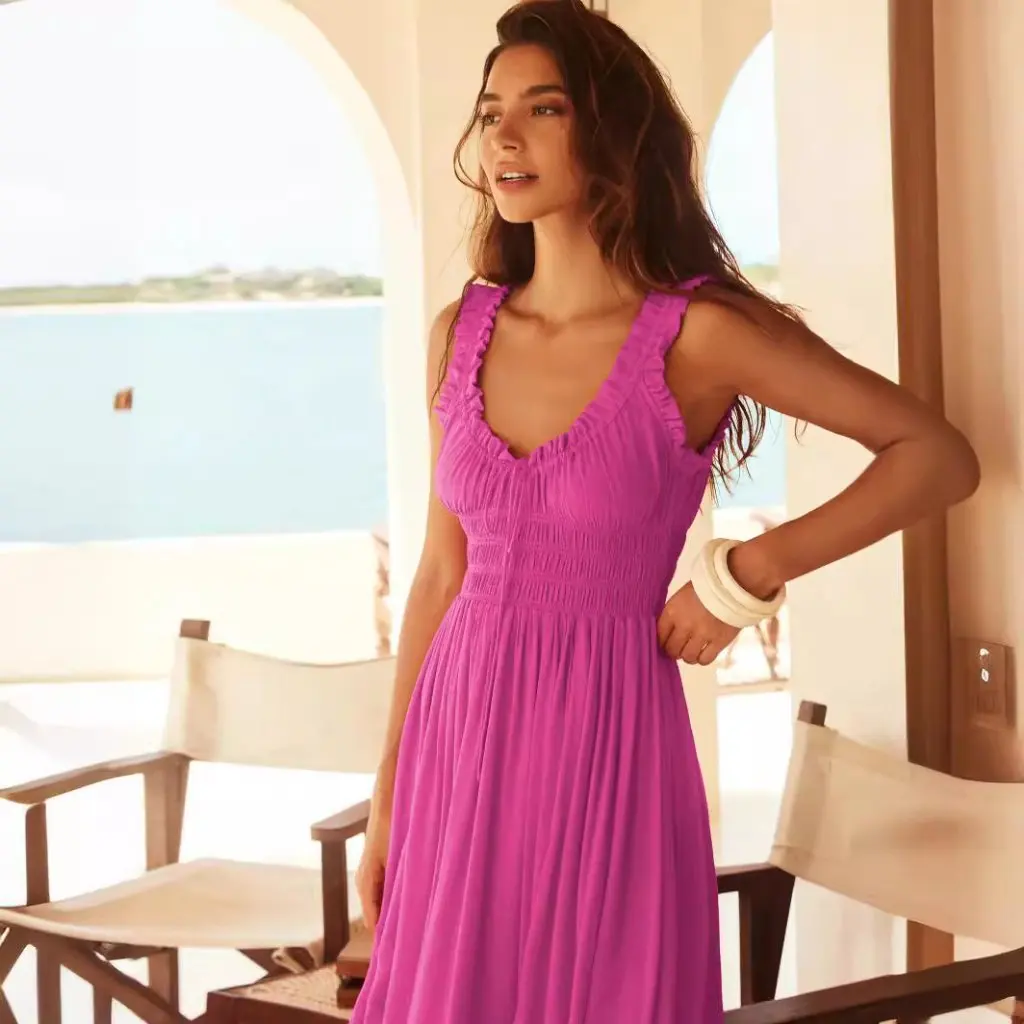 فستان نسائي كاجوال على شاطئ البحر، فستان عطلة فرنسي عالي الجودة للسيدات