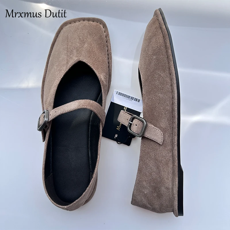 

Mrxmus Dutit Suede Leather Shallow Cut Flat Shoes 2024 New Retro Sand Yellow Ballet Shoes Minimalist Commuter Women's Shoes