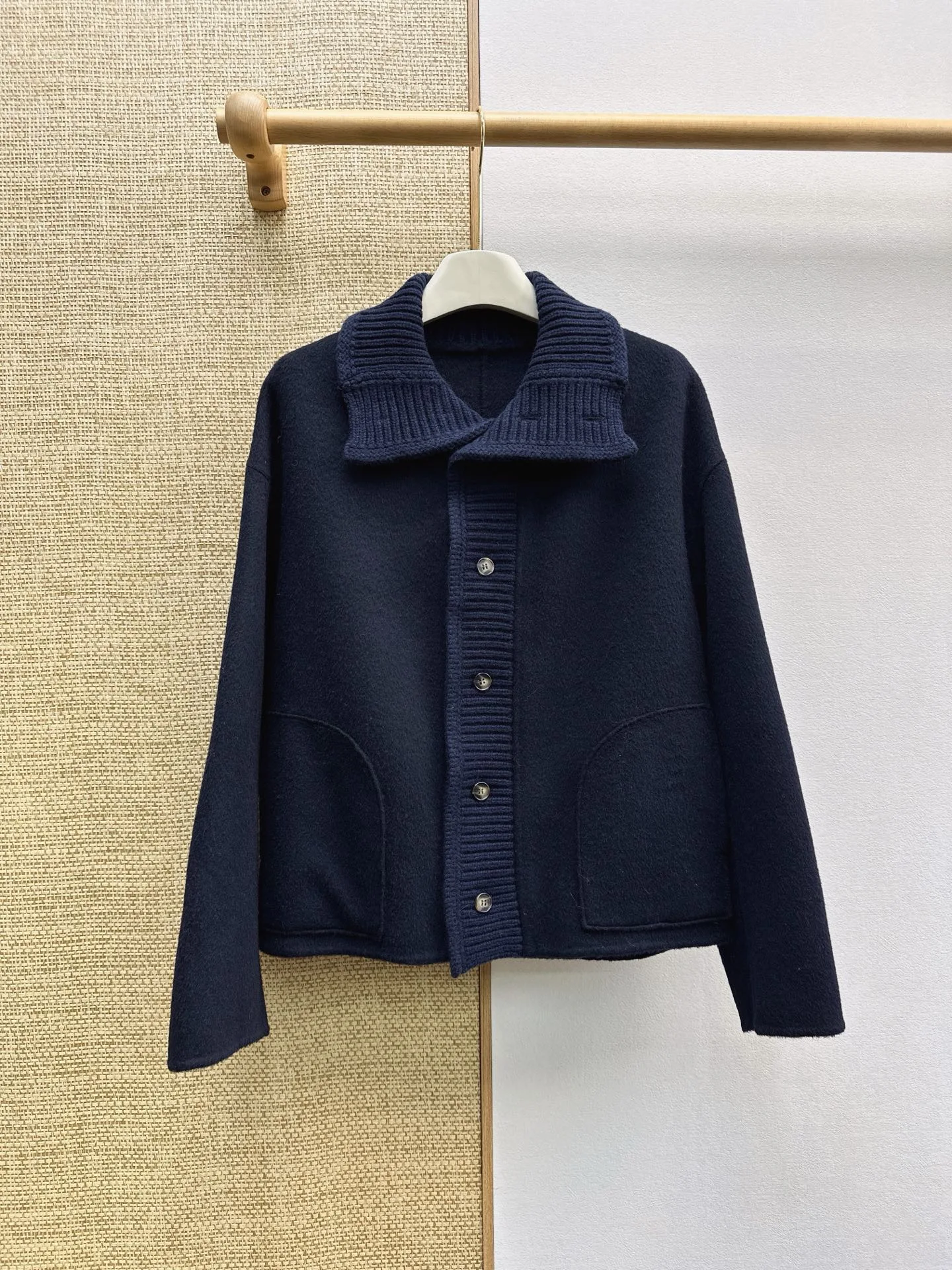 Women Fall Winter Artistic Knit Spliced Double-faced Wool Coat
