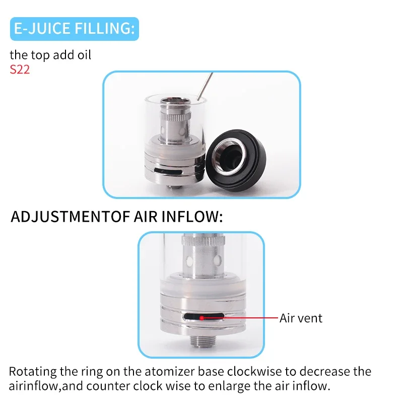 Cigarros eletrônicos s22 60w vape caneta kits 22mm 1600mah bateria com 2ml rta atomizador tanque e-cigarro vaporizador caneta fumaça ecig