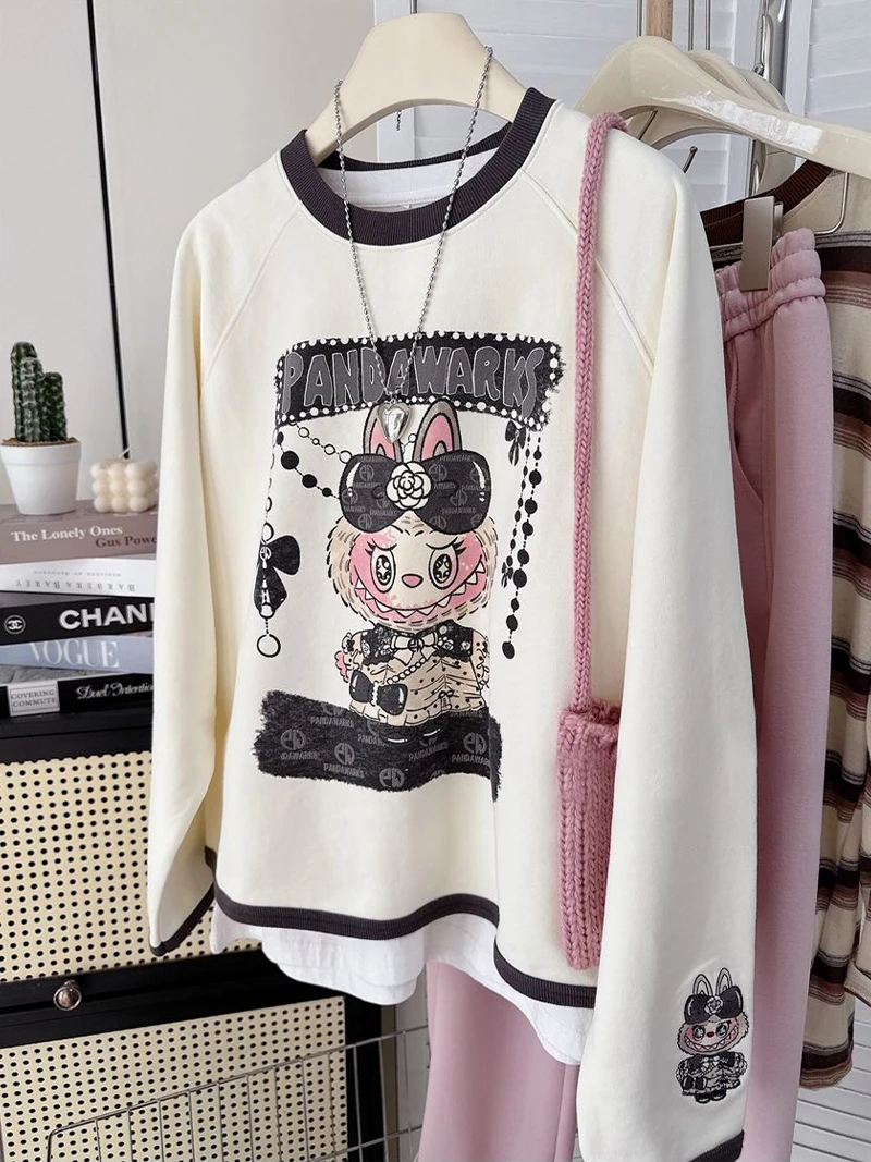 Retro Amerikaanse kleur Blo Print rond Ne Sweatshirt Long Sve ex Lente Herfst Losse Casual Veelzijdige Top