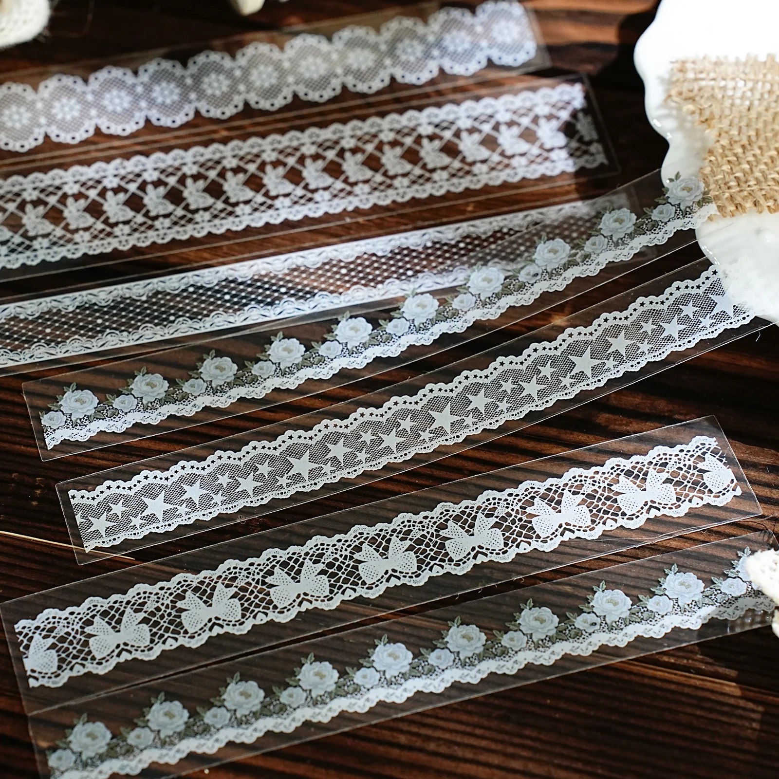 30pcs Handbook Lace Series Creative Retro Lace Ribbon Strip Stickers Scrapbook DIY Aesthetic Material Stationery Stickers