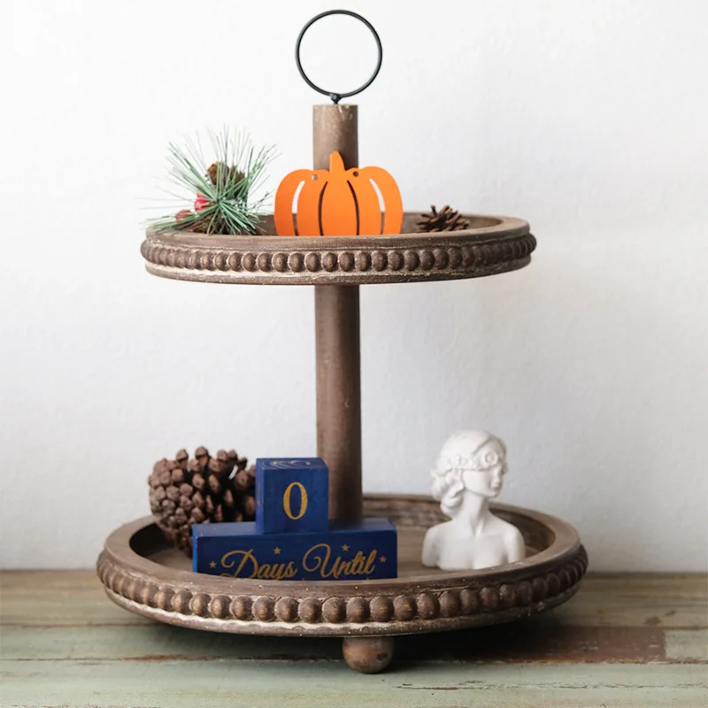 

Vintage Rustic Wooden Beaded Tray, Easter Decoration Shelf,Display Rack for Home Party,Multi-Functional Wooden Storage Organizer
