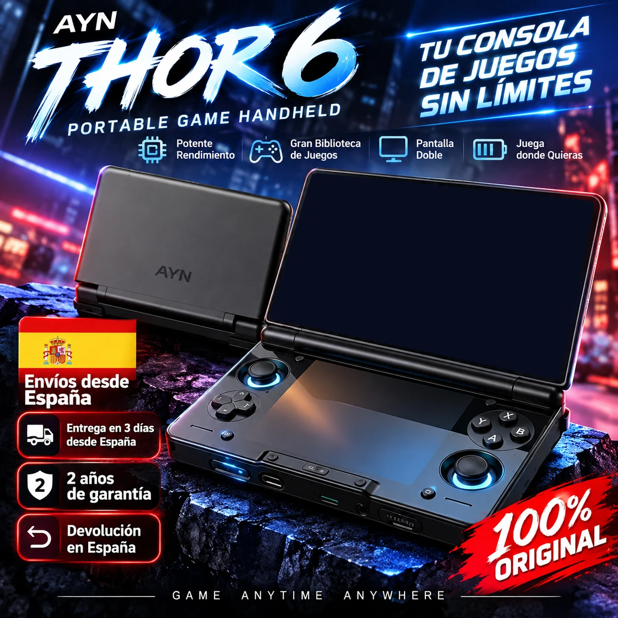 Console di gioco portatile retrò AYN Thor, doppi schermi touch OLED, lettore di giochi portatile Android, dispositivo di gioco retrò classico, joystick Hall, regalo ideale per il compleanno o le
