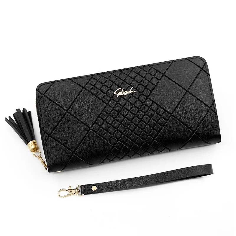 Porte-monnaie en cuir PU avec fermeture éclair pour femme, porte-cartes, pochette longue, portefeuille grande capacité, bracelet pour femme, sacs à main pour téléphone, poche pour argent