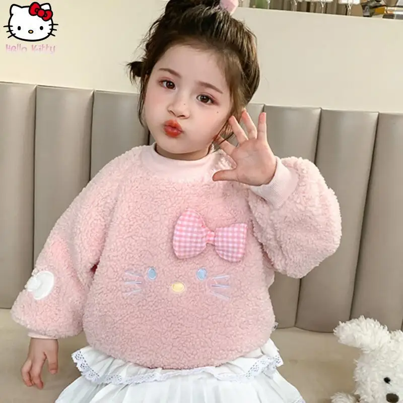 

Утепленный свитшот Kawaii с рисунком кота и девушки, новая зимняя детская теплая рубашка в стиле аниме, модная футболка с длинными рукавами