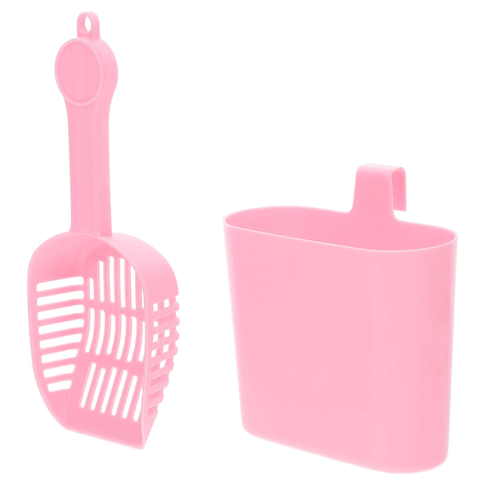 

2pcs Cat Litter Scoop Set Durable Abs Material Long Handle Mesh Design Waste Removal Storage Container Pet Supplies