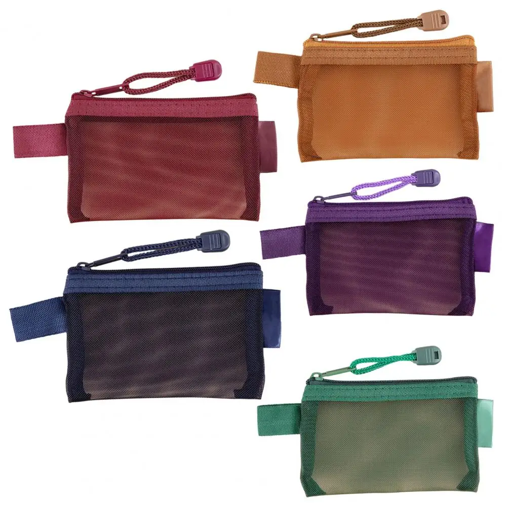 Piccola borsa a rete portafoglio in rete di Nylon borsa organizzata portamonete borsa con cerniera in rete portafoglio carino auricolare borsa