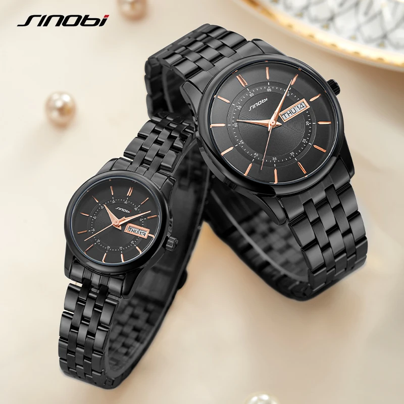 SINOBI Original Design Ladies Watches Fashion Dress Woman\'s Quartz Wristwatches Golden Top Luxury Couple Clock Gifts for Husband