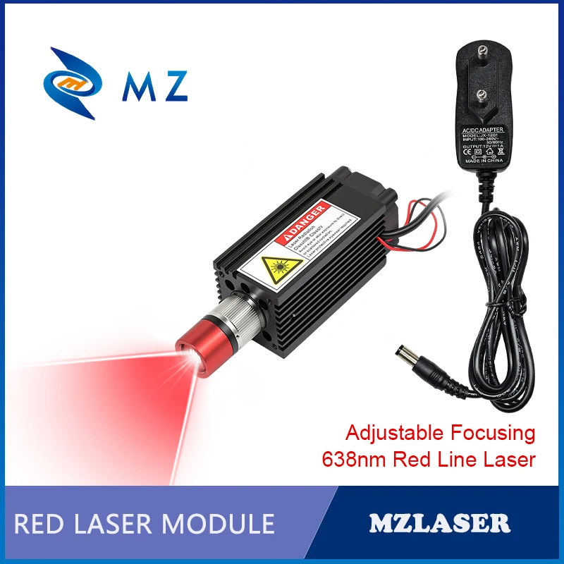 Adjustable Focusing Red Line Laser Module D33x33x75mm 638nm 100mW 200mW 300mW 500mW 1000mW 12V 24V for Woodworking with Adapter
