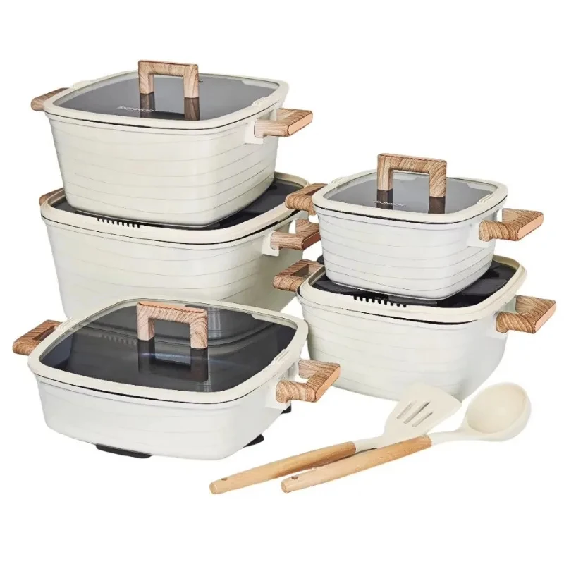 Die Cast Aluminum - 16 Pcs Large Size Kitchen Cooking Pot Set Non-Stick Cookware Granite