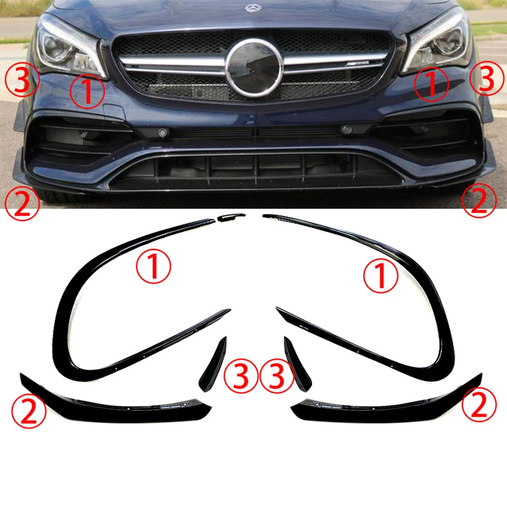 Preto amortecedor dianteiro lábio spoiler divisores canards aberturas modificação kit de atualização para mercedes benz cla c117 cla200 220 2016-2019