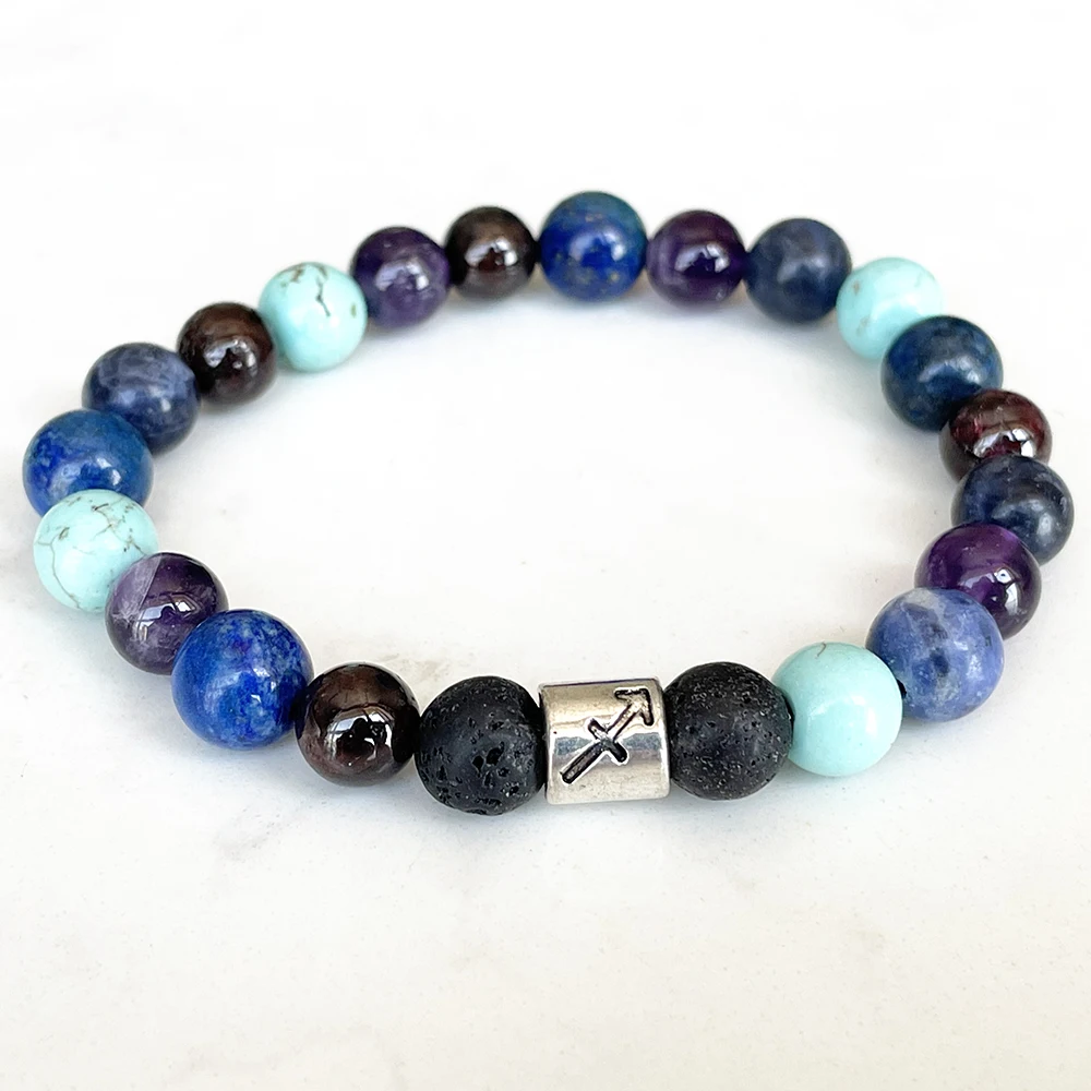 

MG1645 New Design Sagittarius Zodiac Bracelet 8 MM Lapis Lazuli Amethyst Garnet Turquoise Wrist Mala Natural Gemstone Jewelry
