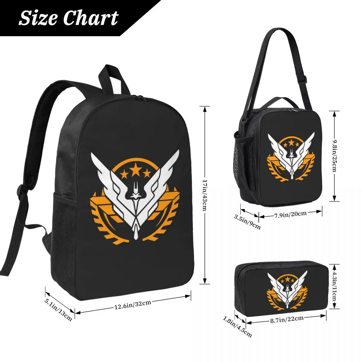 Elite Dangerous - Triple Elite Backpack Boys Girls BookBag School Bag Laptop Shoulder Bags 3ps Insulated Lunch Bag Pencil Case