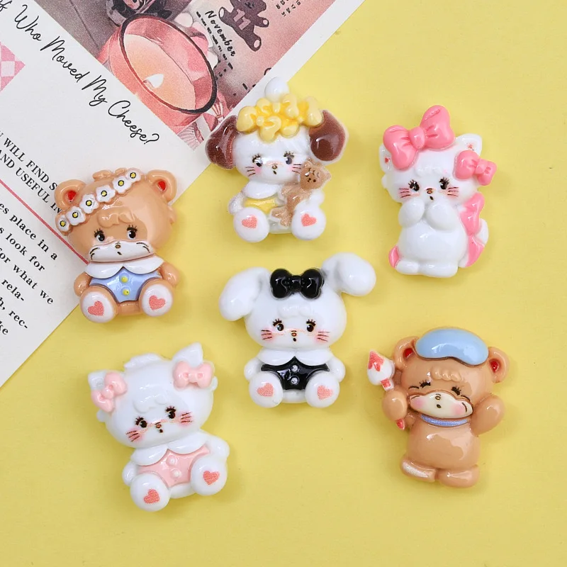 10 Pcs Cartoon Resin Cute Cartoon Cats Puppy series Flat bottom Scrapbook Diy Jewelry hair clips Phone case Ornament Accessories