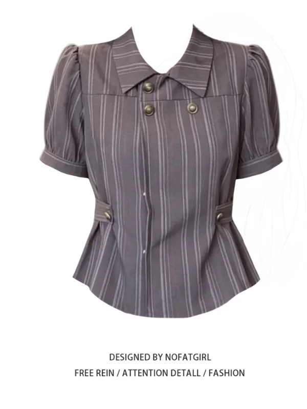 

plus Size Striped Double Button Short Sleeve Fashionable Women's Shirt Commute Korean Style Summer 2026 Super Cute Top