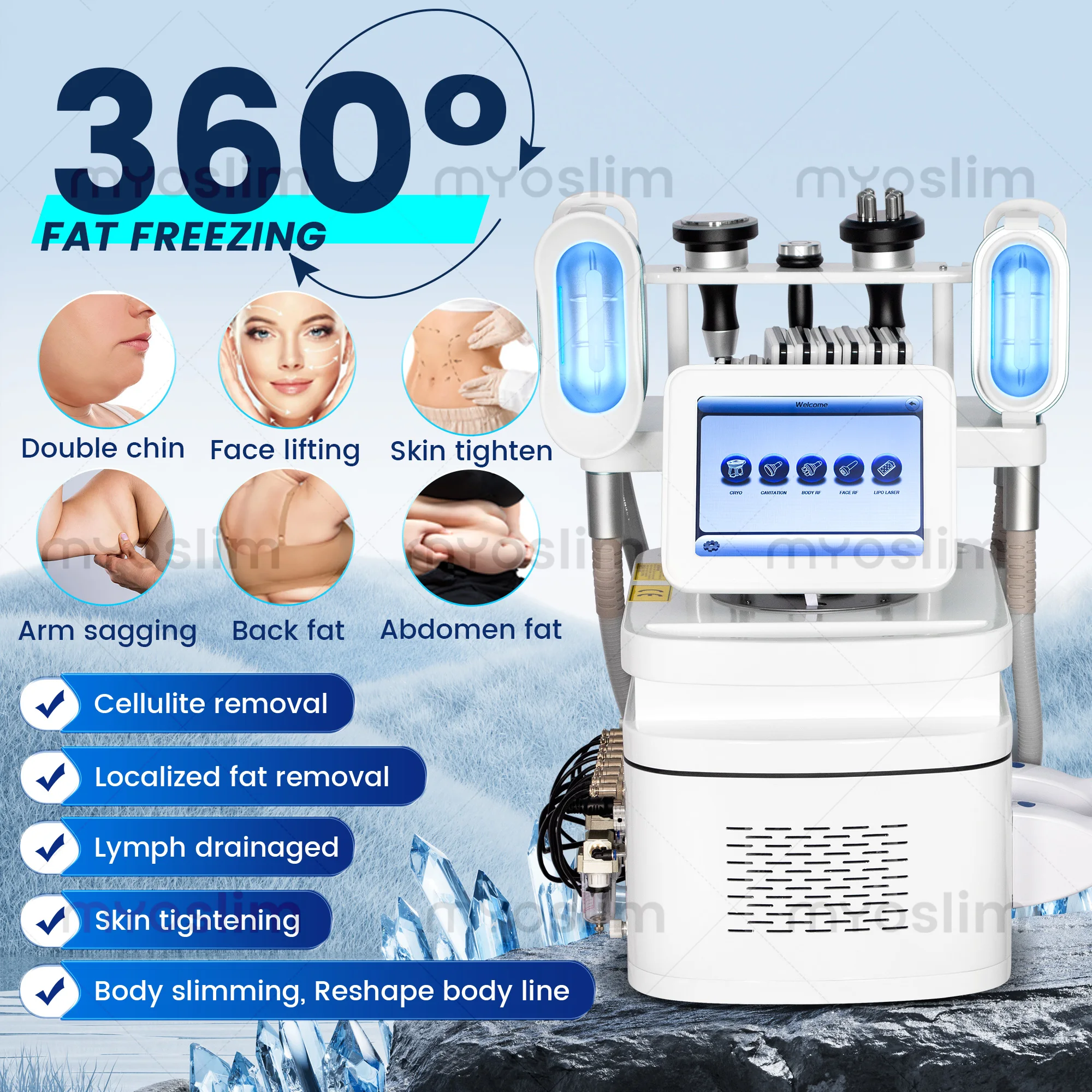 360 °   Contouring corporel par cryolipolyse pour une réduction efficace de la graisse et de la cellulite grâce à la technologie de cavitation sous vide