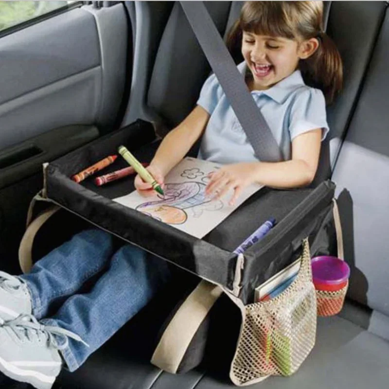 Dining Car Table for Kids Baby Kids Car Tray Plates Portable Waterproof Car Seat Child Cartoon Toy Holder Storage Baby Fence