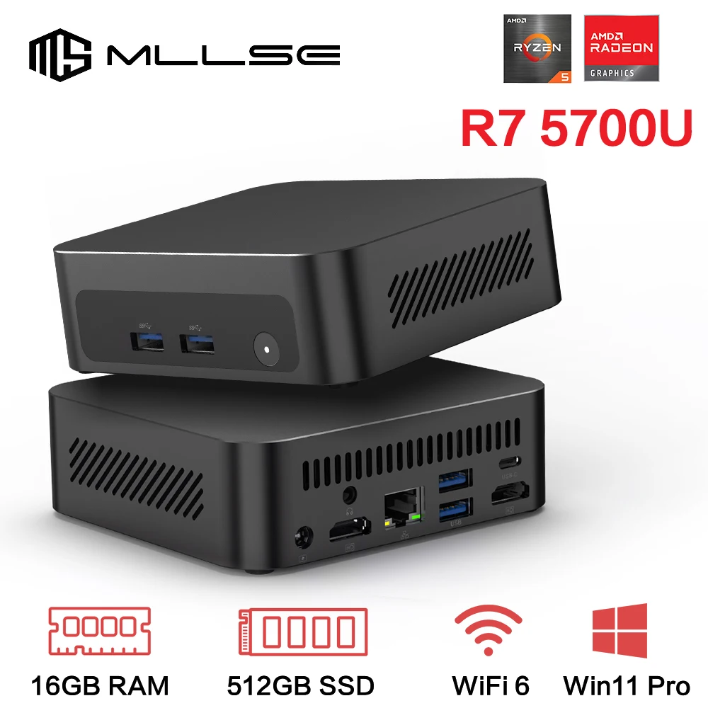 MLLSE G1Pro Mini PC Windows 11 Pro AMD R7 5700U DDR4 16GB RAM 512 8GB ROM WiFi 6 BT5.2 Desktop Computer Mini Pc Work