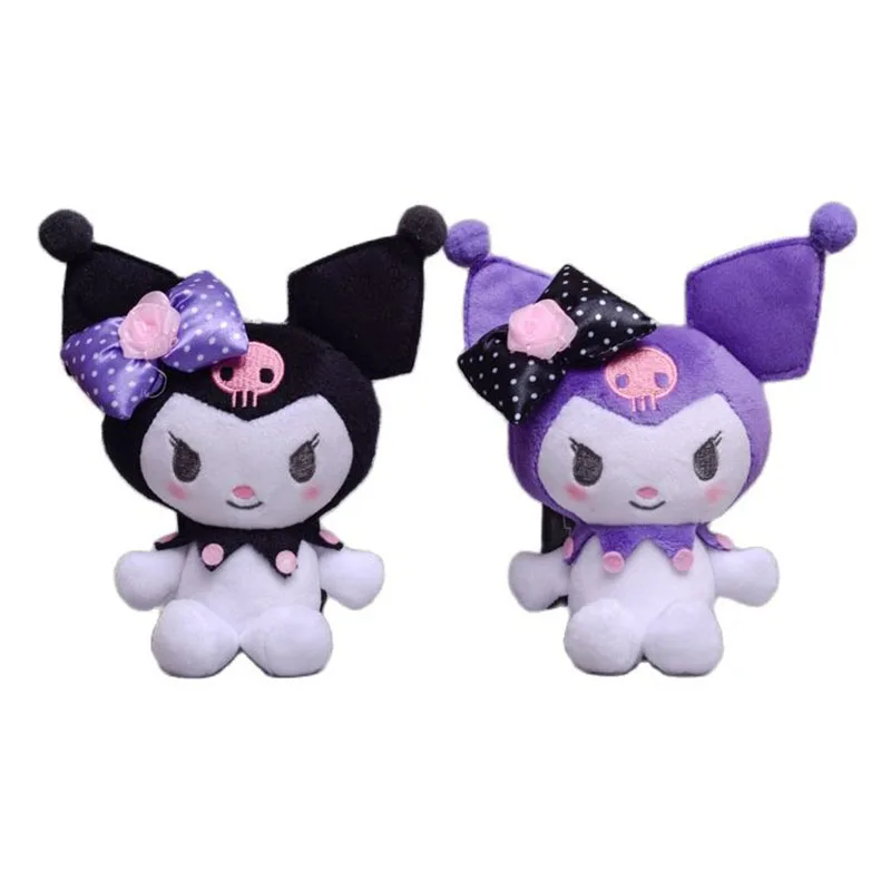 Sanrio Series Kuromi With Bow-Knot Stuffed Plush Toys Kawaii Plushies School Bag Pendant Halloween Keychains Gifts For Kids