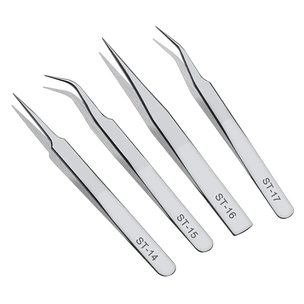 Professional Stainless Steel Antistatic Tweezers for Mobile Phone Repair High Hardness Anti Magnetic Silver Color