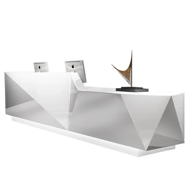 # Hot For White Lacquered Reception Desk Curved Cashier Wood Lobby Creative Reception Desk