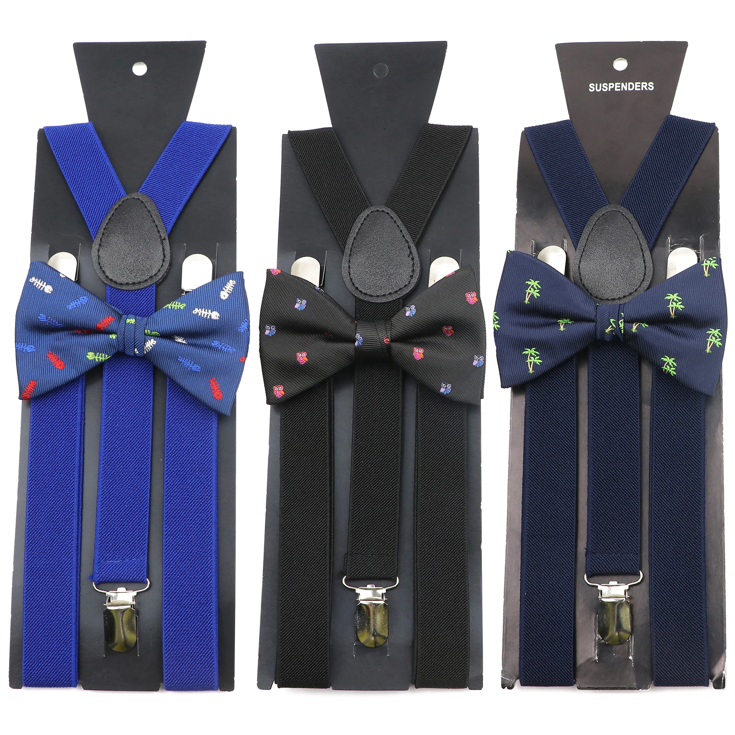 New Fashion Print Bowtie Suspender Set Solid Color Elastic Leather For Men Women Adjustable Straps Party Suit Skirt Accessories