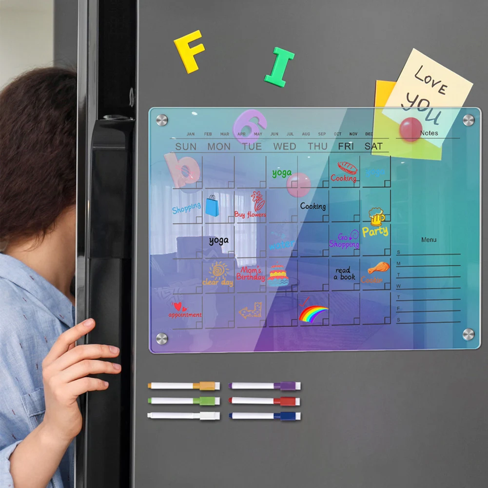 Acrylic Calendar For Fridge Weekly Planner Strong Magnetic Thick Erasable Board Whiteboard With 6 Erasable Markers Wholesale