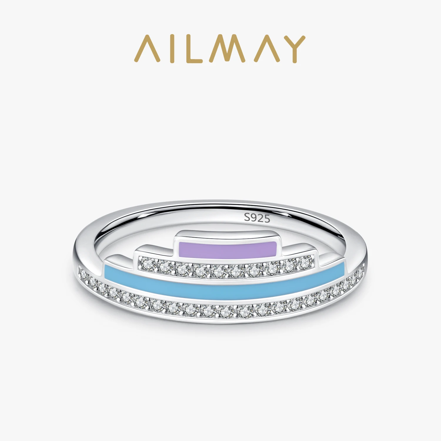 

Ailmay 925 серебро, гламурные радужные цвета, искусственный Фианит, геометрическое кольцо для женщин, тонкие ювелирные изделия