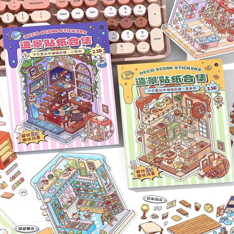 

Mr. Paper Today's Business Meow Shop Series 2.5D PET+White Card Aquascape Sticker Book Scrapbooking Stickers Gifts For Students