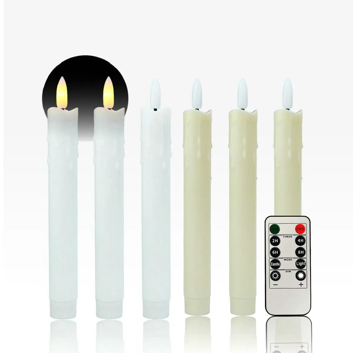 3D Wick Dripping Wax Candlesticks Flickering led Taper Remote controlled w/Timer Ivory/White Battery Operate Home table Lighting