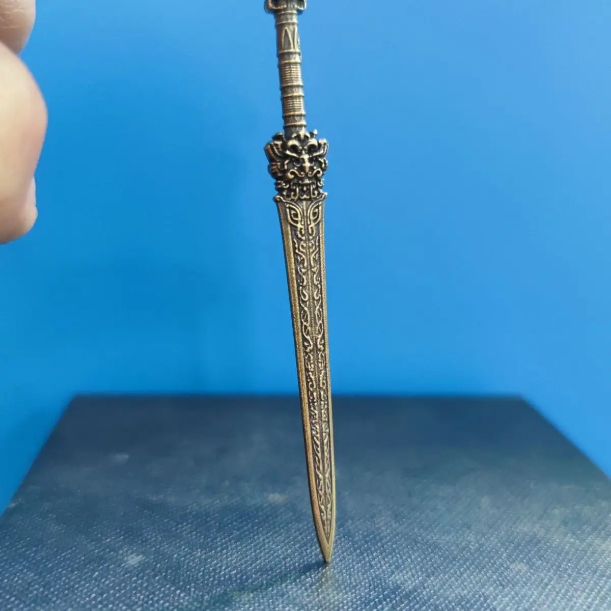 Solid Bronze Viking Sword Miniature - Dragon Hilt Desk Ornament, Zen Terrarium Collector's Artifact Gift for History Lovers