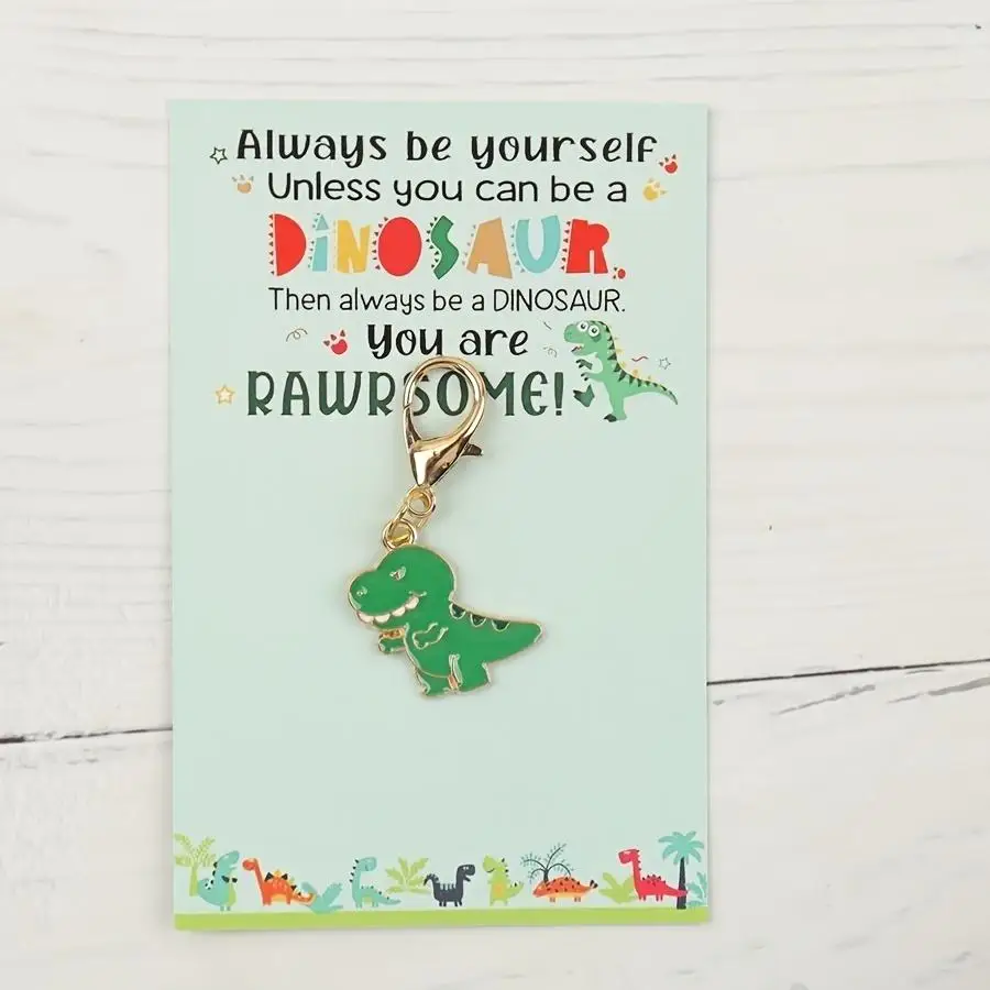 1/5/10/20/50/100pcs s/s Cute Little Dinosaur Keychains, Including Encouraging Dinosaur Greeting Cards, Perfect as Gifts for Fami