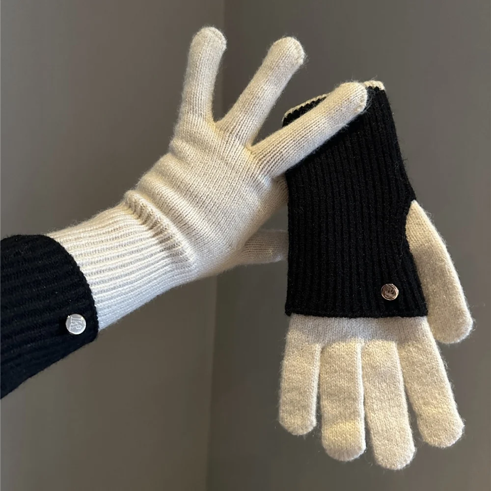 الشتاء الملونة محبوك قفازات ركوب الدراجات المرقعة ثنائي الغرض المرأة قفازات guantes شاشة تعمل باللمس مدفئات للذراع أصابع قفازات