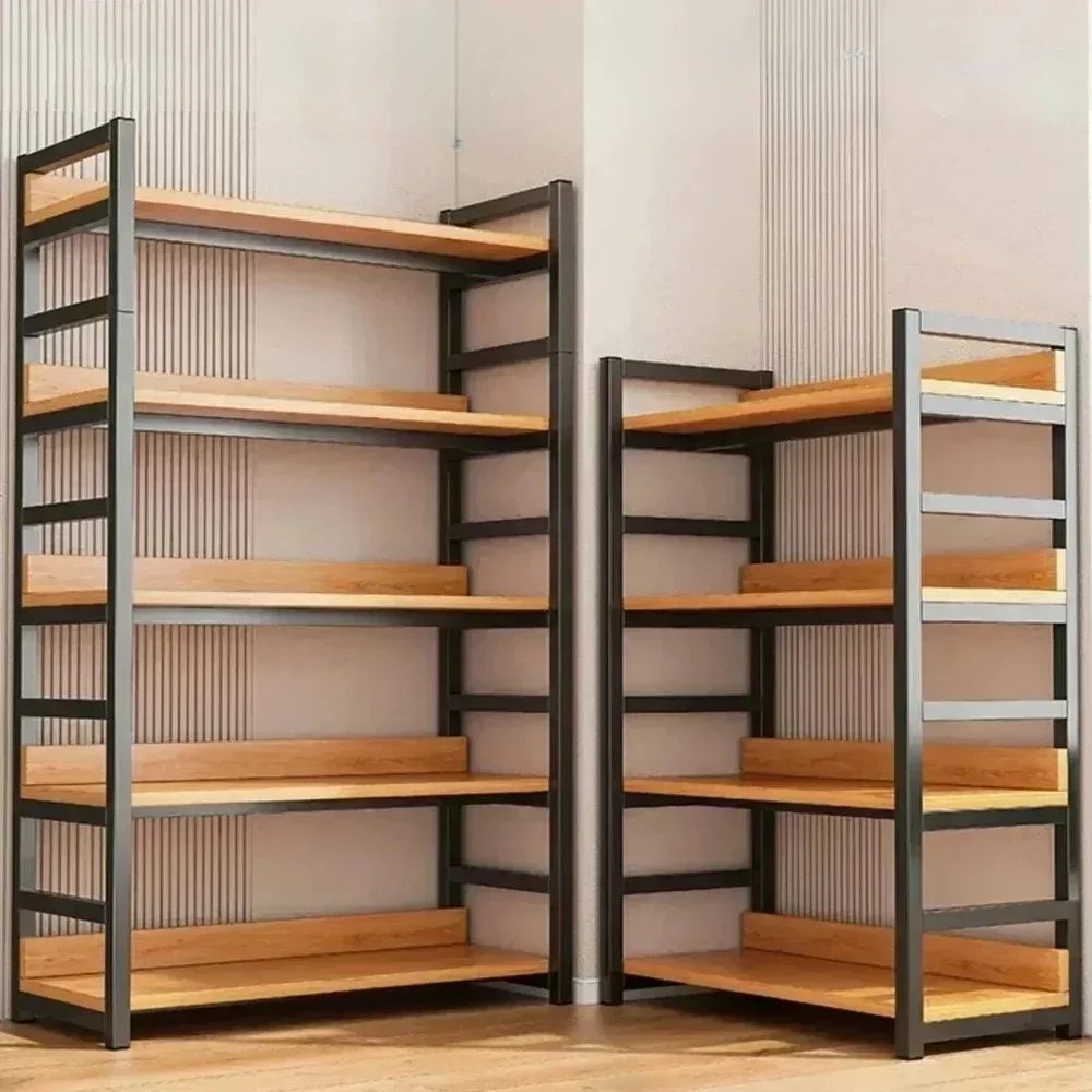 

Bookcase Simple Flooring Steel Wood Multi-Layer Living Room Simple Storage Rack Home Bedroom Storage Iron Bookcase Shelves Easy