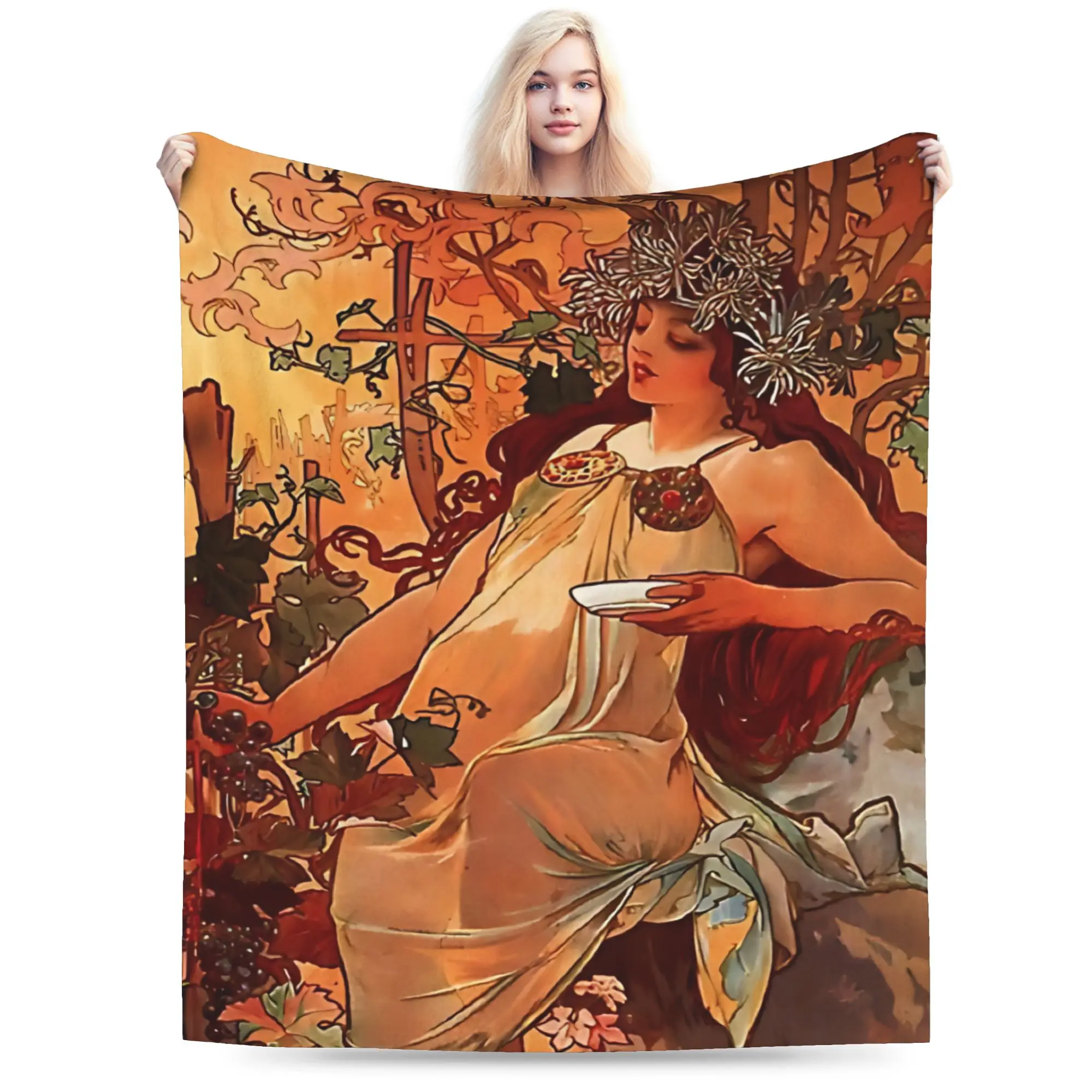 Language of Flowers Alphonse Mucha   Plush Blankets Kids Adult  Flannel Bedding Throws For Couch Chair Soft Warm Custom