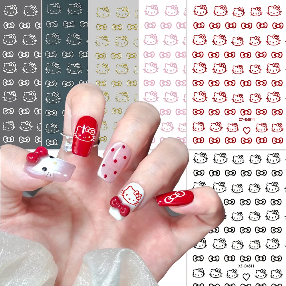 

1pcs Red Hello Kitty 3D Cartoon Nail Stickers Self-Adhesive Valentine's Day Heart Lips Nail Decals Flowers Manicure Decorations