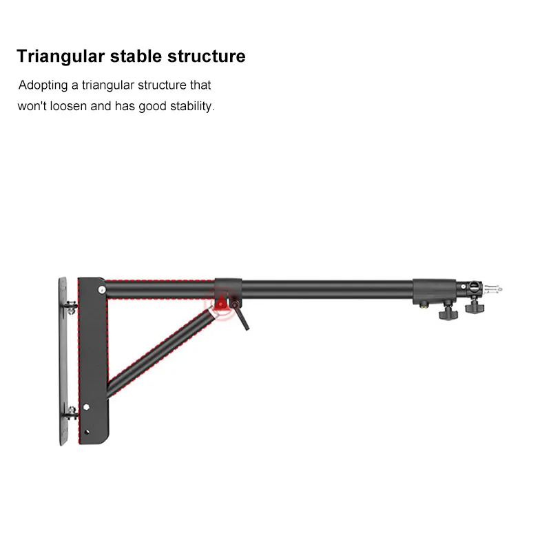 5.9ft/180cm Adjustable Boom Arm Triangle Metal Base 180º Flexible Rotation 1/4 Or 3/8 Screw Wall Mount Stand Support For Lights