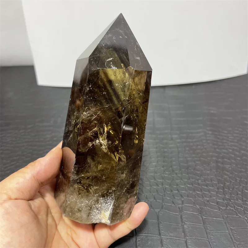 750g High Quality Natural Polished Clear Smoky Quartz Point with Rainbow Crystal Tower For Decoration