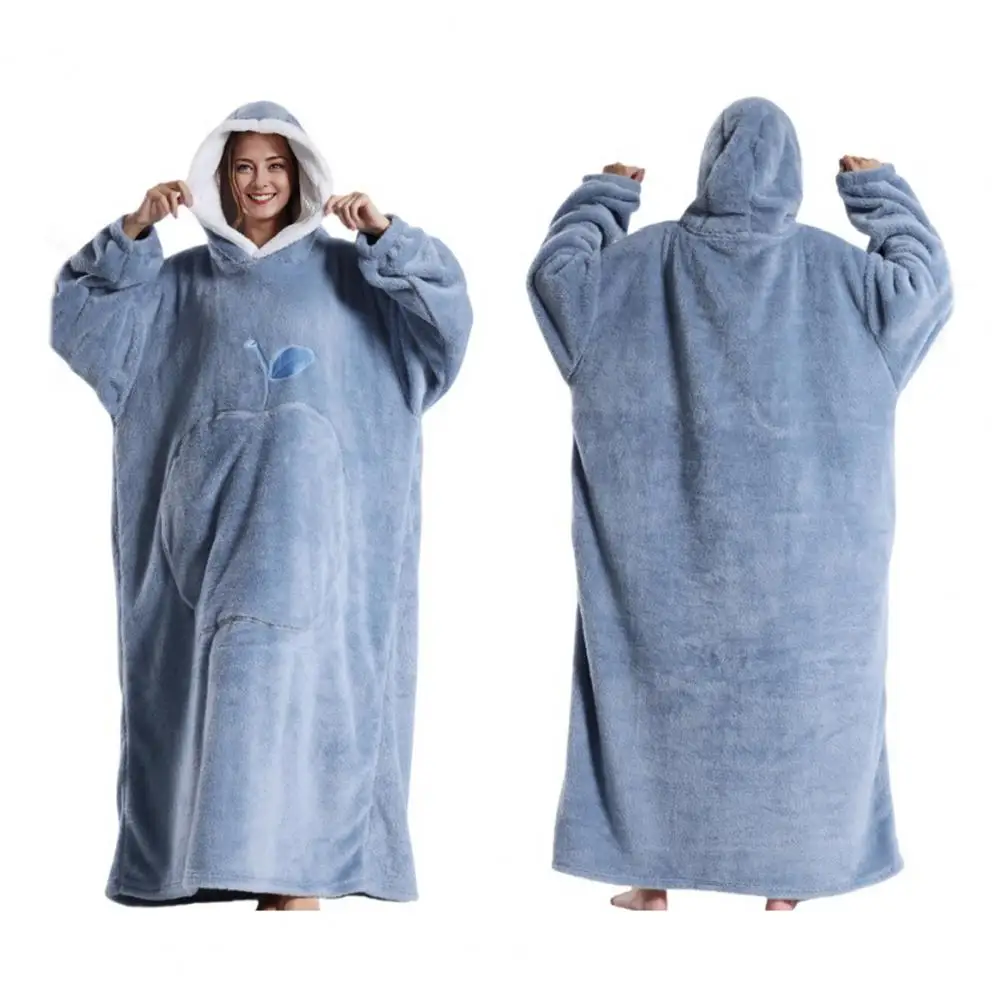 

Extra Long Wearable Blankets Winter Flannel Hooded Blanket with Full Sleeves Men Women Cozy Soft Throw Adult TV Blanket
