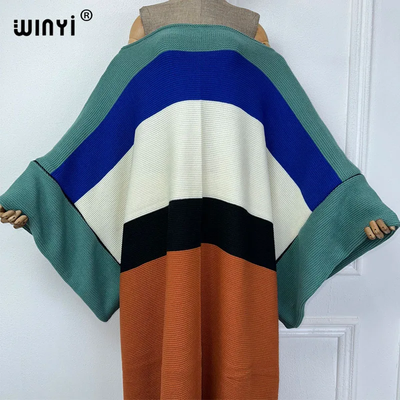 WINYI Color matching design Comfort Warm fashion Caftan Holiday party dress Elegant Africa Boho winter birthday dress for women