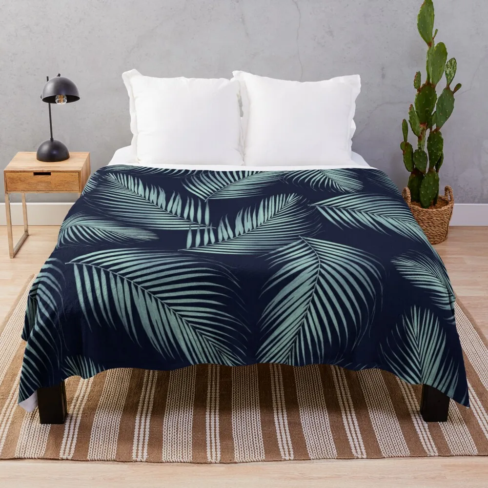 Palm Leaves Pattern - Navy Blue Mint Cali Vibes #1 #tropical #decor #art Throw Blanket