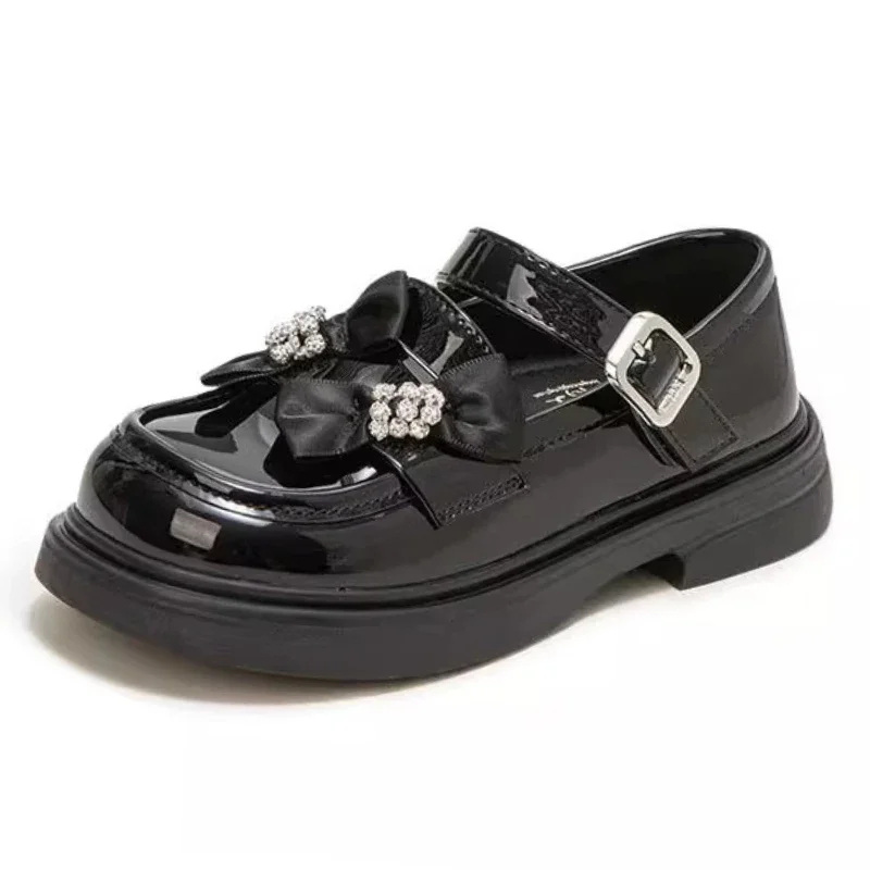 

Children's Leather Shoes Spring New Bow Girls' Princess Shoes Fashion Rhinestone Soft Soled Baby Girls' Loafers Shoes