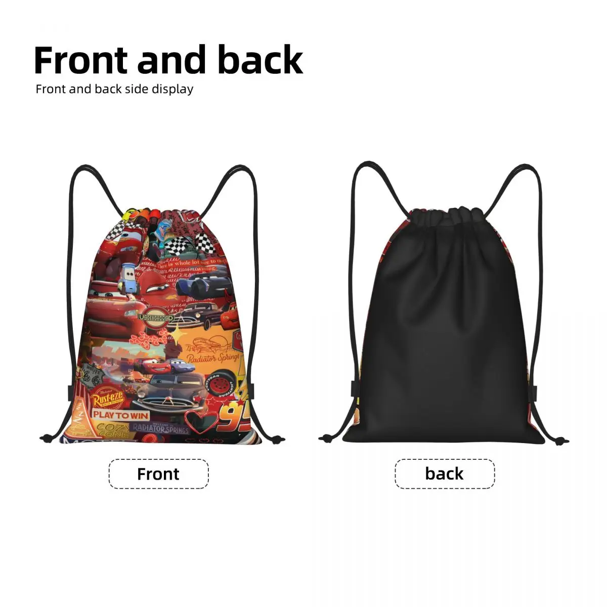 Custom Cars Racer Lightning McQueen Drawstring Bags Men Women Lightweight Cartoon Sports Gym Storage Backpack