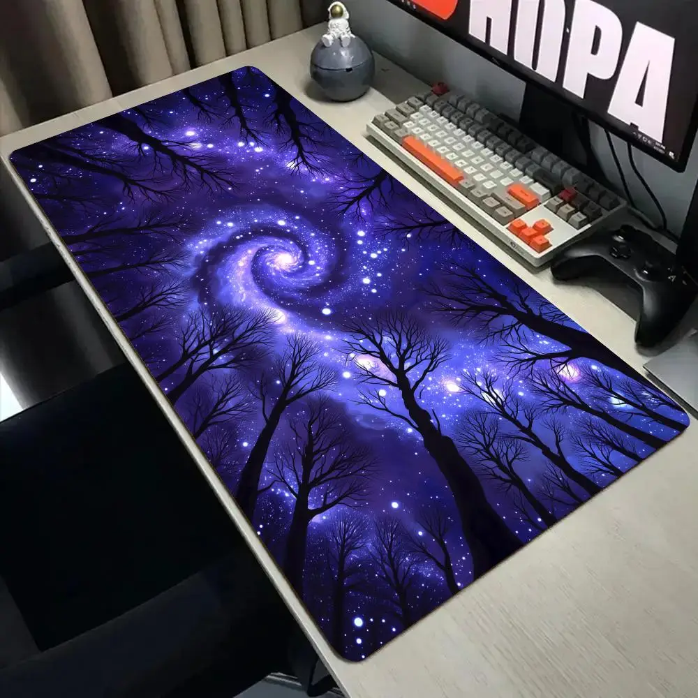 Brilliant Milky Way and withered trees Mouse Pad Desk Mat Stitched Edge Non-Slip gaming mats pc accessories keyboard desk pad