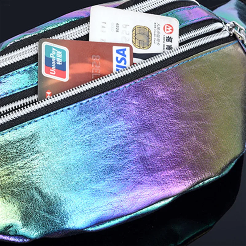 New Fashion Women Waist Packs Fanny Pack Pouch Hip Purse Satchel Laser Belt Bags Geometric Patterns Wallet Holographic Waist Bag